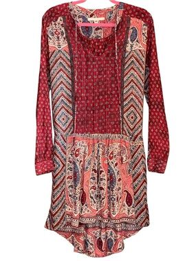 Burning Torch x Anthropologie Paisley & Chevron Long-Sleeve Tunic Dress Sz S